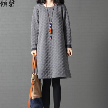 倾罄 2016春新款宽松大码女假两件棉麻裙印花长款显瘦连衣裙 粉红色 XXL