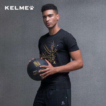 KELME/卡尔美运动T恤男子棉舒适圆领印花短袖篮球文化衫3881514 3881515 黑色 3XL