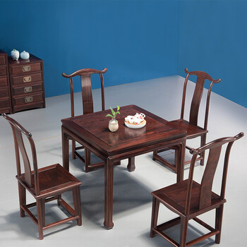 东非酸枝八仙桌 新中式实木餐桌椅小户型餐台椅 大名宫方台组合明清