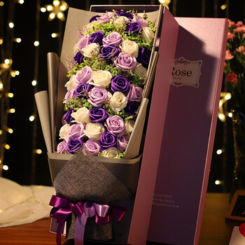 玫瑰花香皂花肥皂花假花仿真花花束礼盒送女友创意客厅礼品礼物 51朵