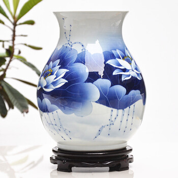 
                                        艺品瓷轩 景德镇陶瓷 手绘花瓶 现代时尚家居摆件 瑶池清韵福筒                