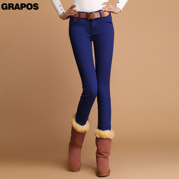 GRAPOS2015秋冬新款加厚加绒大码弹力靴裤小脚裤彩色铅笔裤打底裤女DK098 宝蓝色 28码