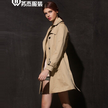务杰 风衣女中长款外套新款欧美时尚双排扣大衣修身夹克 25卡其色 L