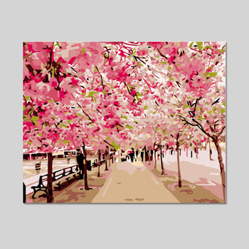 diy数字油画风景花卉卡通动漫动物大幅数码填色手工绘油彩装饰画 樱花