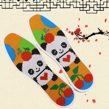 十字绣鞋垫手工刺绣鞋垫半成品自绣鞋垫绣花鞋垫 桔红色 可爱小熊猫
