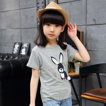 女童短袖t恤夏季儿童体恤童装纯棉上衣中大童卡通t恤小女孩半袖衫 蓝