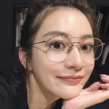网红明星同款潮复古半框金边平光近视眼镜框男女金属大圆架显脸瘦配