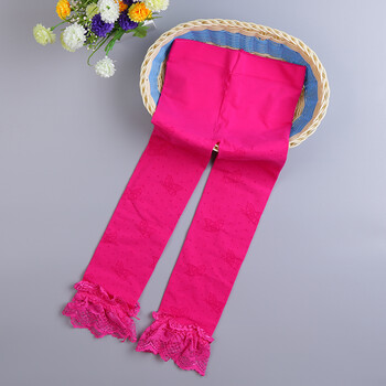 女童打底袜子春秋薄款儿童打底裤袜蕾丝花边宝宝丝袜连袜60320 玫红色