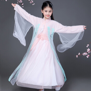 佐名仕儿童古装仙女服汉服女童古典服装中大童小女孩白浅服装粉红色100