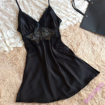 维密维多利亚性感睡衣女夏吊带露背睡裙女真丝大码美背 黑色后背系绳