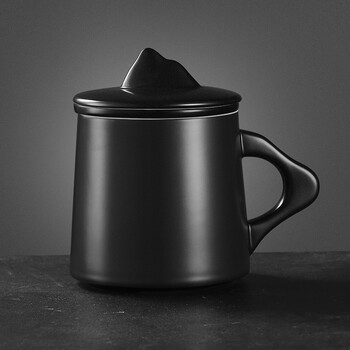 创意陶瓷带盖过滤茶杯办公室泡茶杯子家用花茶水杯子 黑色-300ml