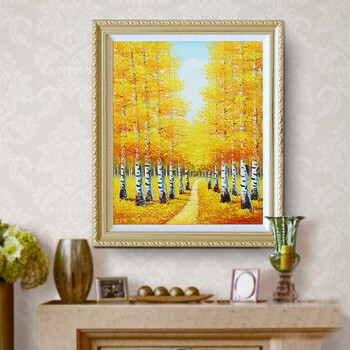 
                                        客厅装饰画欧式手绘油画酒店大堂玄关挂画餐厅卧室壁画风景画白桦林 印象花卉F+画框62x62cm                