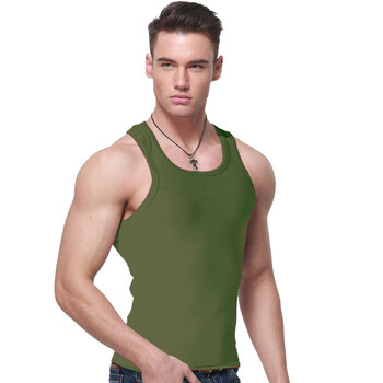 浪莎夏季背心男工字型莫代尔修身型透气跨栏本命年结婚运动内衣 军绿