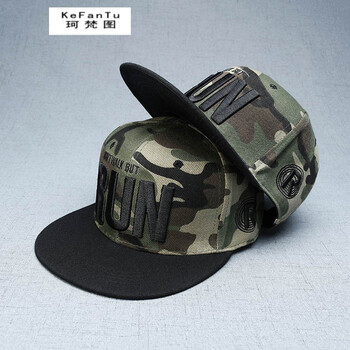 棒球帽男韩版 少年青年嘻哈潮人个性刺绣字母平沿韩国 迷彩run 可调节