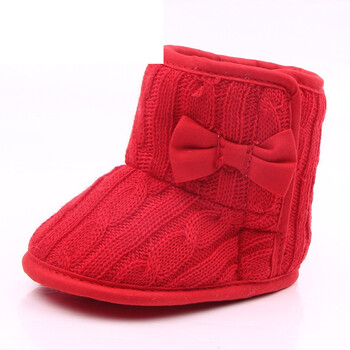 直销冬季新款蝴蝶结毛线针织棉鞋 学步鞋 婴儿棉鞋靴 0120sn5550 红色
