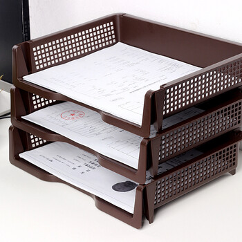 柳叶档案收纳篮叠加式文件收纳盒 桌面办公a4纸文件架 棕色