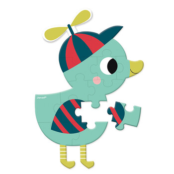 法国janod拼图系-婴儿启智认知训练迷你森林拼图12片装 小鸭5285_ 2