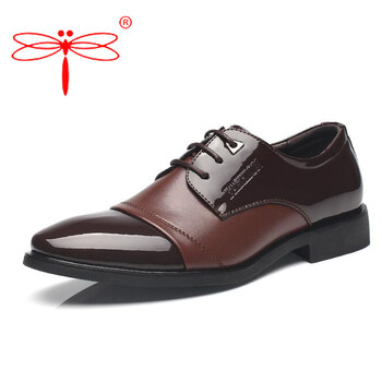 蜻蜓牌(dragon-fly)男士皮鞋正装系带商务休闲牛皮尖头增高皮鞋亮皮