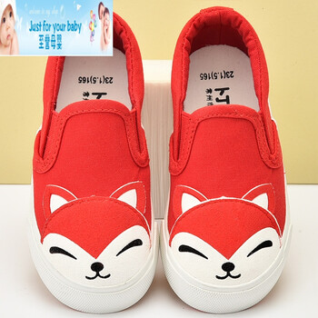 帆布鞋女童布鞋卡通男童鞋子2018春季新款童鞋小学生宝宝板鞋 红色 25