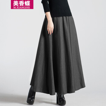 美香蝶2015秋冬季新品韩版女装复古毛呢高腰半身裙修身长裙简约羊毛呢大摆裙 优雅红 M