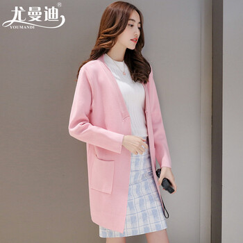 尤曼迪新款针织衫女韩版修身打底纯色毛衣女MM 粉色 均码