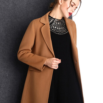 毛呢外套女 富尔杰2015秋新款双面羊毛大衣女修身毛呢外套女66001 驼色 M