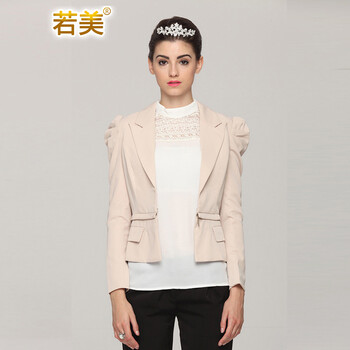 若美(Nomi)秋装新品短外套卡其色百搭通勤小西装 女装小西服17050 杏色 M码
