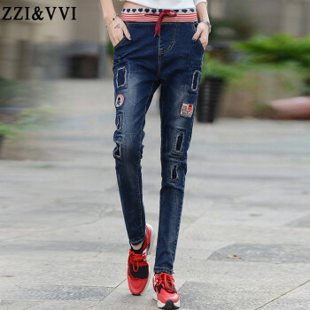 ZZI&VVI加绒加厚牛仔裤女小脚春2016秋冬女装新款中高腰牛仔裤韩版显瘦打底靴裤女 个性不加绒款 28