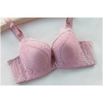 女士深v白色加厚小胸透气内衣四排扣收副乳上托调整性感聚拢文胸 香芋