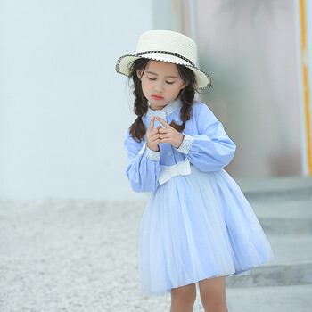 新款韩版儿童公主裙条纹清爽女宝宝宽松裙子 浅蓝色【3月10号发货】