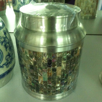 精品99.9%老纯锡罐 纯锡茶叶罐 茶叶盒 陶瓷锡罐 骨瓷手工锡罐 茶罐子茶具套装 锡壶器 尊贵大号珍珠贝镶嵌款