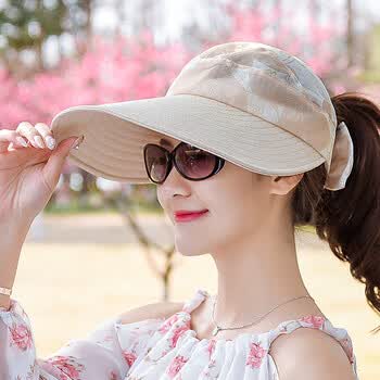 太阳帽女夏天遮阳帽中年太阳帽凉帽防晒青年时尚帽子 米色 可调节