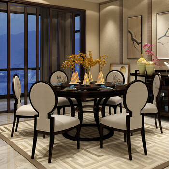 古先生新中式餐桌椅组合纯实木现代大户型古典轻奢别墅圆形餐台 0.