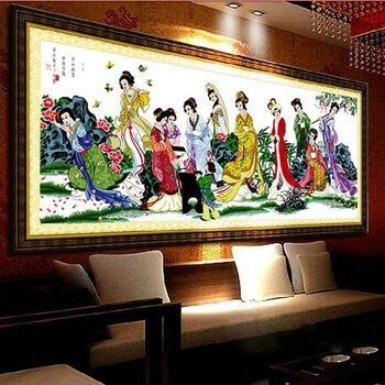 
                                        爱度ks 十字绣客厅新款大幅琴棋书画人物大画梦红楼梦十二金钗印花装饰挂画 3132梦红楼240*100cm 客厅大幅画                