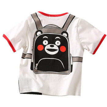 童装小熊本熊书包t恤男童女童宝宝卡通儿童婴儿短袖上衣夏 紫色书包