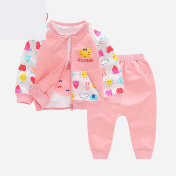 一3岁2婴儿衣服儿童春秋小童春装女5卫衣三件套女童sn3493sn7609 粉色