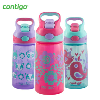 美国contigo 儿童水杯 儿童吸管杯塑料水杯创意便携保温杯450ml 紫藤花HBC-STR043