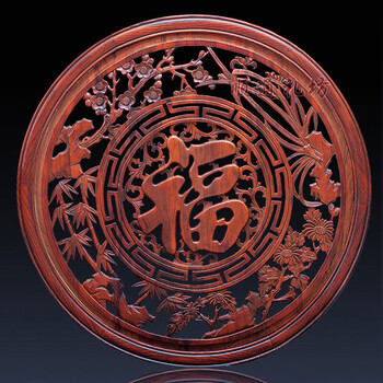 顺通礼坊木雕挂件圆形雕刻客厅中式香樟木壁饰 实木背景墙挂件 80cm四