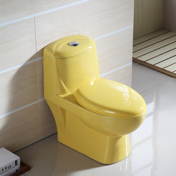 马桶 家用陶瓷坐便器节水防臭小户型卫生间彩色抽水座便器 黄色坐便器
