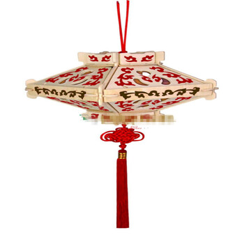 木制立体拼图 四联仿真灯笼拼装模型 手工中国结灯笼春节装饰玩具