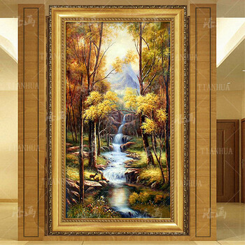 
                                        添画（TIANHUA） 添画 简欧竖款风景画纯手绘油画 玄关山水风景挂画 走廊墙壁画 宫殿金框 100*200CM                