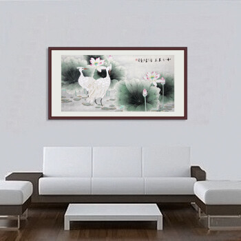 苏雅工笔画国画花鸟画工笔牡丹手绘真迹和和美美 红褐色实木框配有机玻璃 88x188厘米
