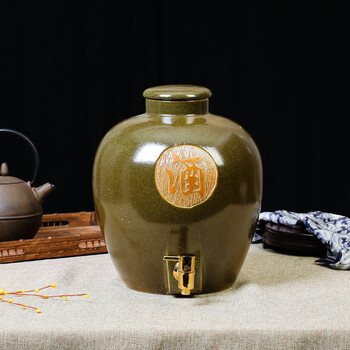 景苑 景德镇陶瓷茶叶末酒坛密封酒缸白酒缸葡萄酒缸10斤20斤30斤50斤 10斤低口带金属龙头