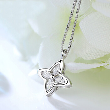 s925银项链女四叶草日韩吊坠百搭个性清新锁骨链银饰品生日礼物
