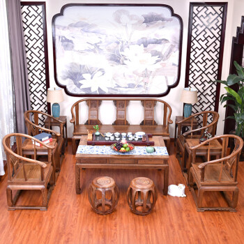 唐煌轩红木家具非洲鸡翅木(学名:非洲崖豆木)沙发实木组合客厅仿古中式皇宫椅沙发整装 八件套三人座+大茶几+4椅子+2小茶几