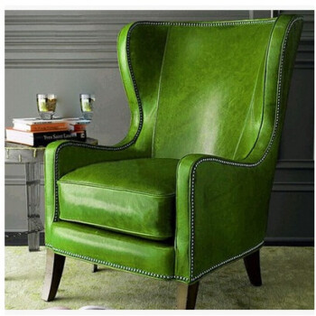 美式单人沙发欧式皮质休闲老虎椅皮艺阳台咖啡厅沙发椅子 绿色