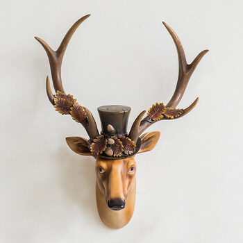 复古装饰品墙上创意墙饰壁饰挂件墙壁挂饰软家居饰品 乡村鹿头(公)