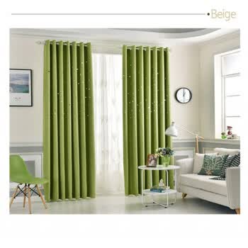 北欧风简约现代遮光亚麻窗帘布卧室客厅 绿色星星款 宽3.5m*高2.