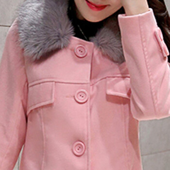 
                                        梵钰美 秋冬装新款韩版甜美毛领呢子大衣中长款毛呢外套女3021 粉红色 M                