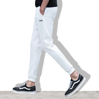 新款夏季九分裤男青年韩版潮流收腿小脚裤男士休闲宽松运动裤 白色 l